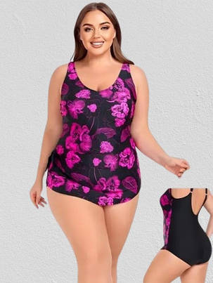 Купальник слитный  впереди юбка 28068 Ирина фуксия(В НАЛИЧИИ ТОЛЬКО 54 56 58 60, фото 2