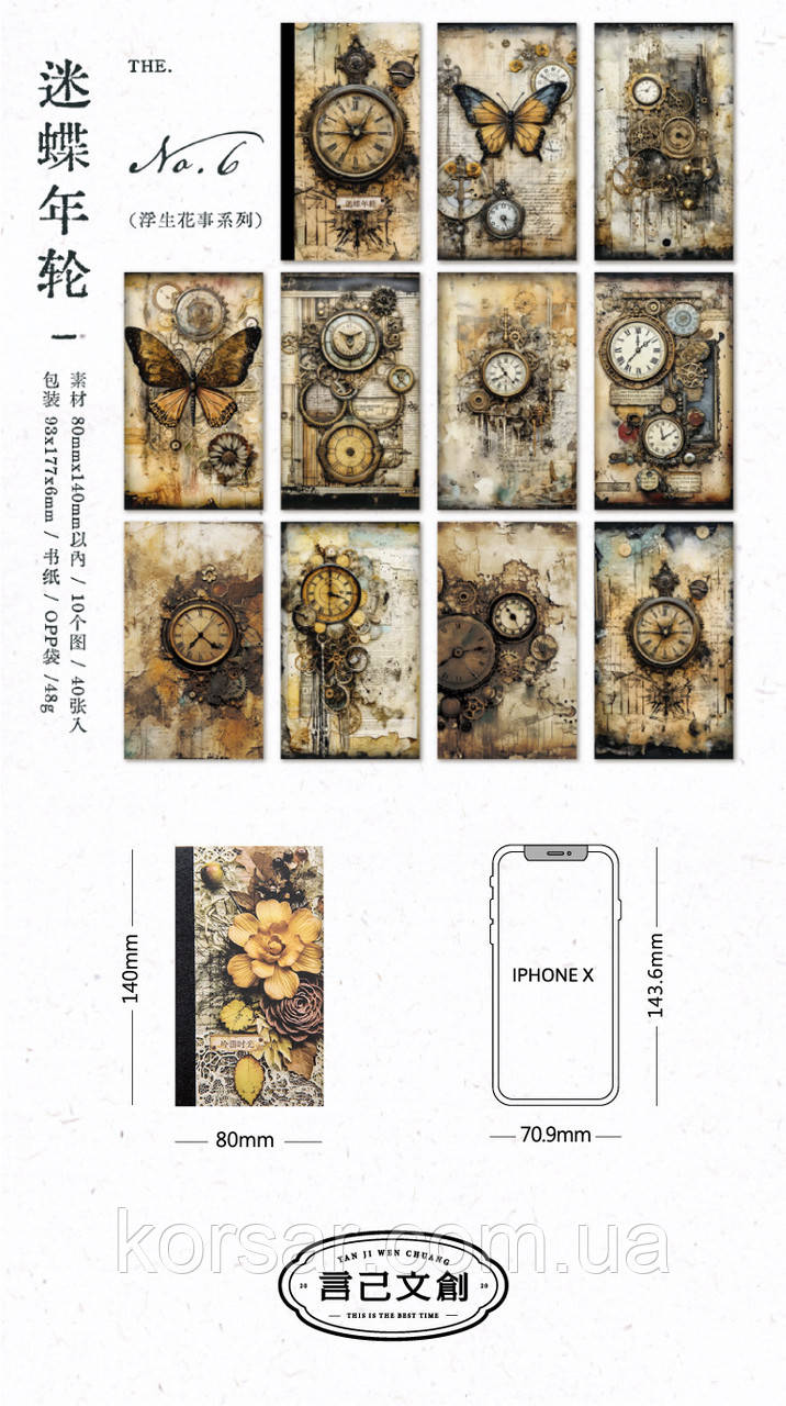 Вінтажний папір для декоративних скрапбукінгових щоденників, альбомів, фонових паперів для виробів, 40 аркушів, фото 1