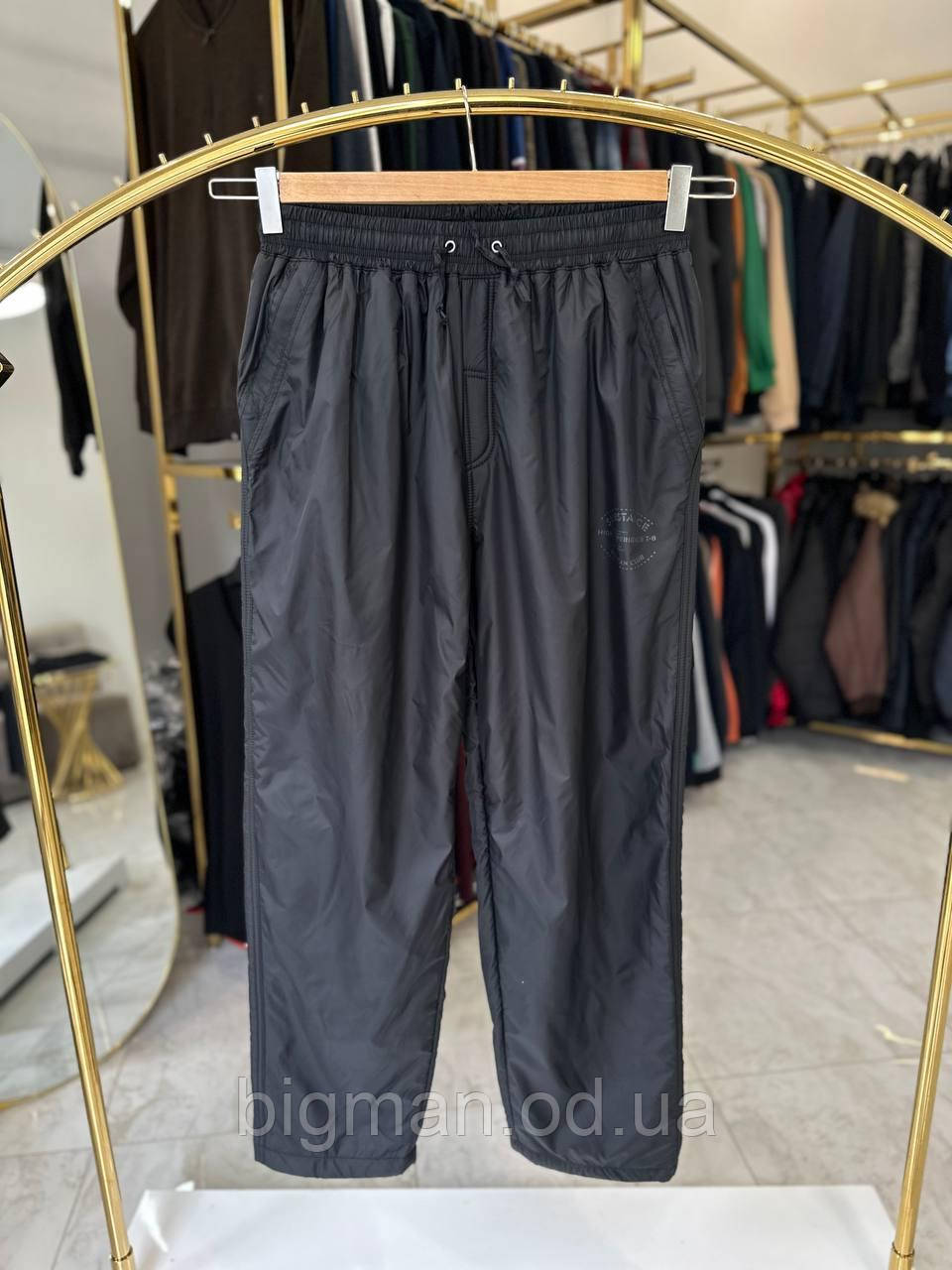 Чоловічі спортивні штани плащівка на флісі Borcan 0920 (батал) 3-6XL чорні прямі