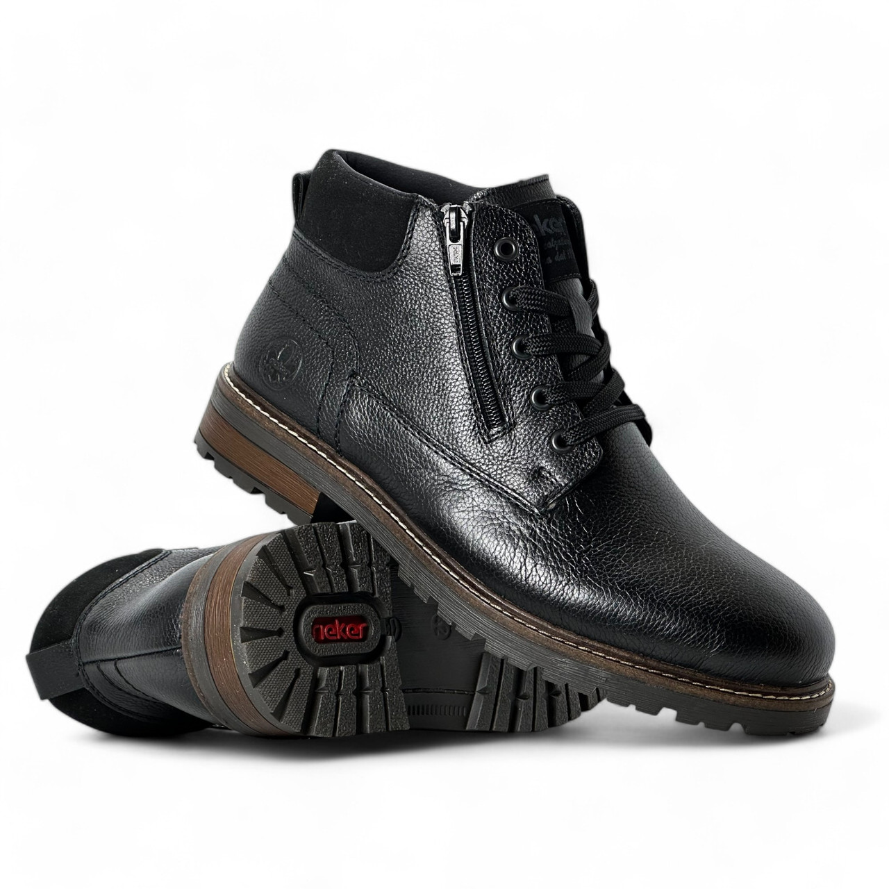Чоловічі зимові черевики Rieker (Німеччина) шкіряні з натуральною шерстю чорні на блискавках водонепроникні 32007-00
