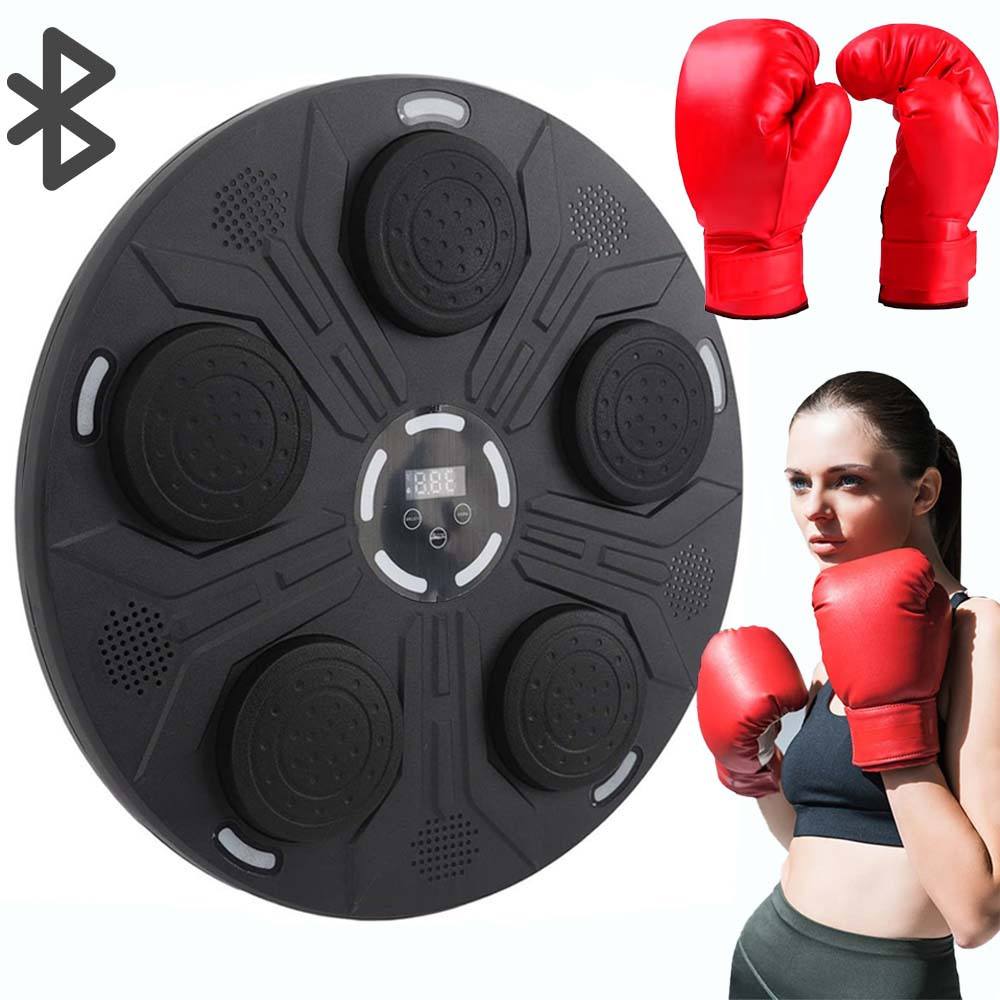Настінний тренажер для боксу з Bluetooth і підсвічуванням + рукавички, 43х43х5см / Музична боксерська груша, фото 1