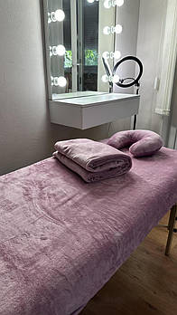 Набір махровий на кушетку велсофт полірований плед 107х180 см чохол 80х220 см, подушка Підкова 35х29  колір рожевий