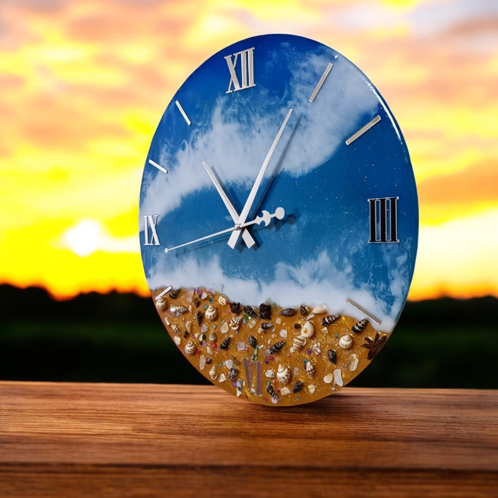 Настінний годинник з епоксидної смоли. Море. 40см., фото 1