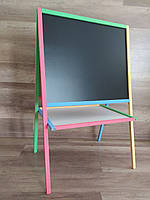 Двосторонній великий мольберт дитячий магнітний різнокольоровий, дошка для малювання, для крейди, маркера і магнітів 3в1.