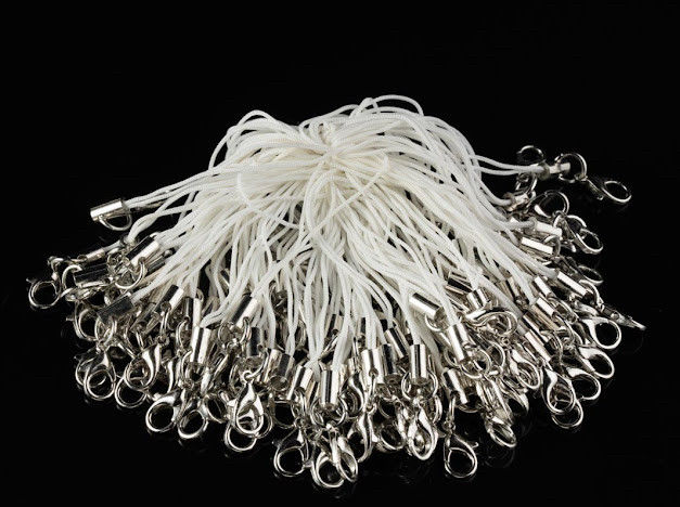 Білий Шнурок сувенірний із застібкою Текстильний з карабіном 62 мм. Міцний Ремінець 100 шт/уп Фурнітура, фото 1