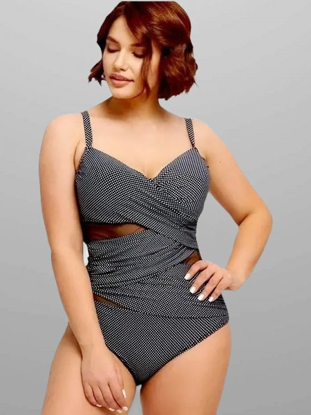 ОПТКупальник слитный в горошек SISIANNA 3904-1 черный(В НАЛИЧИИ ТОЛЬКО 54 56 УКР р-ры)