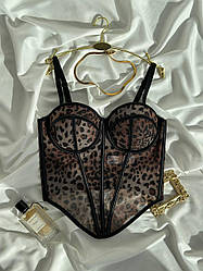 Жіночий корсет-бюстьє, чорний леопардовий