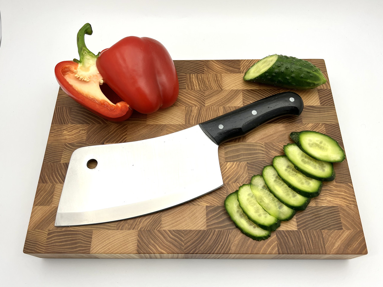 Кухонний топірець (сікач) ручної роботи сталь 65Х13 з чорною рукояткою, фото 1