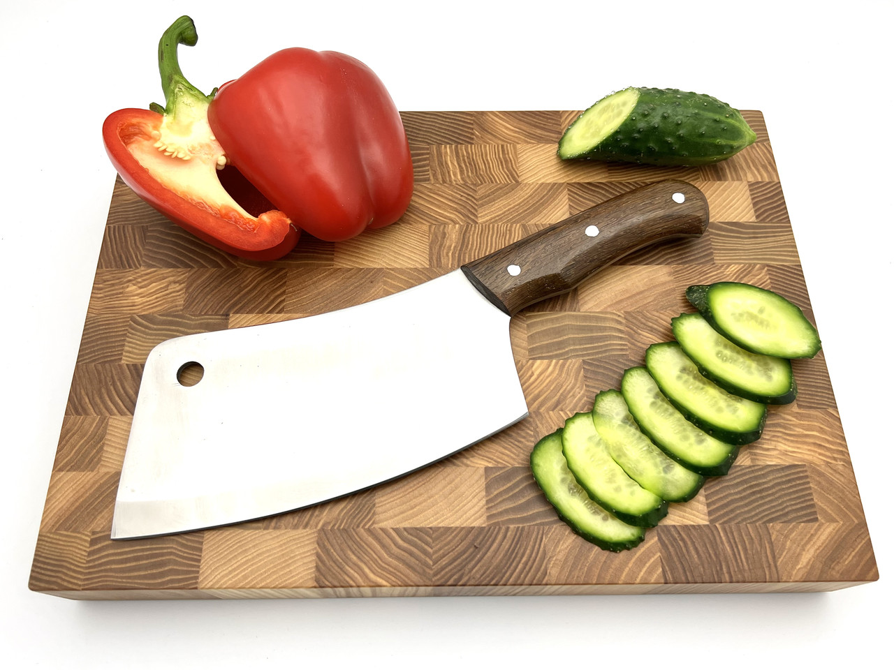 Кухонний топірець (сікач) ручної роботи сталь 65Х13 з коричневою рукояттю, фото 1