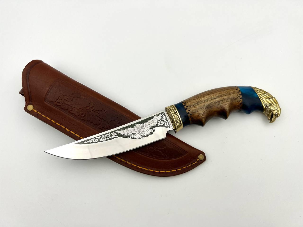 Ніж ручної роботи для полювання та риболовлі туристичний «Гир #8» зі шкіряними піхвами сталь 95х18/58 HRC, фото 1