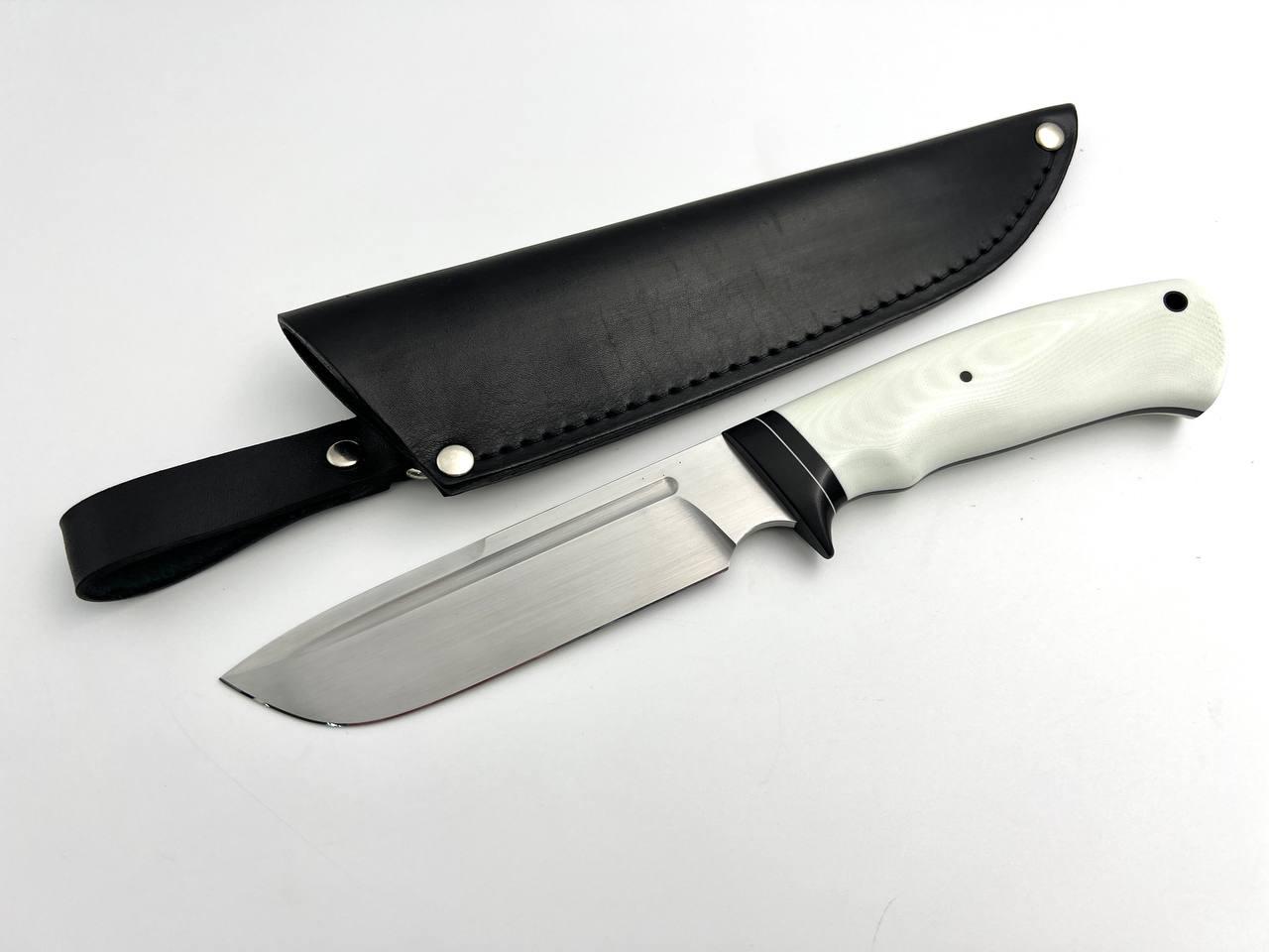 Ніж ручної роботи для полювання та риболовлі туристичний «Йєті #1» зі шкіряними піхвами нескладний сталь N690, фото 1