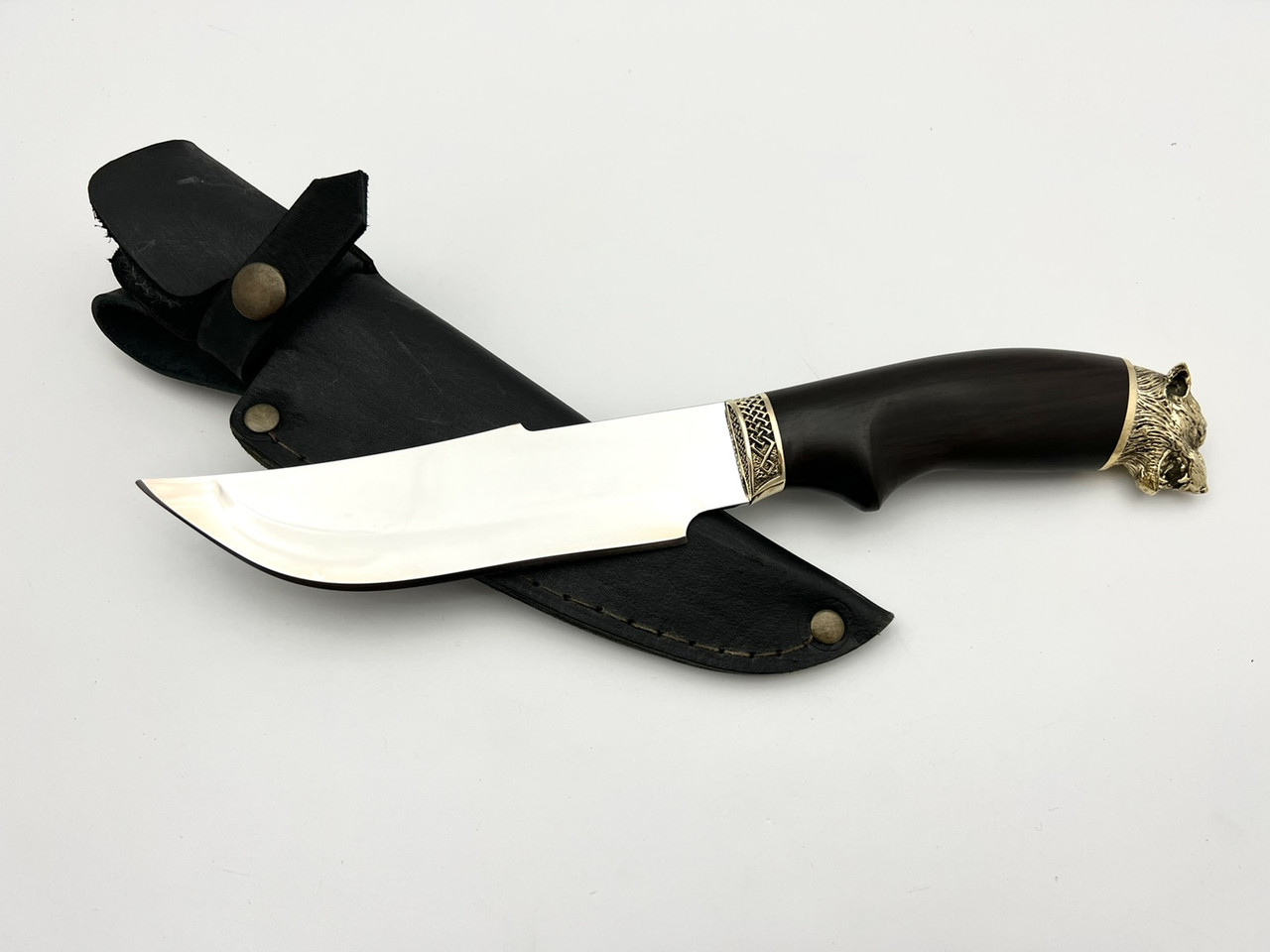 Ніж ручної роботи для полювання та риболовлі туристичний «Вовк» граб з шкіряними піхвами нескладний сталь 95х18, фото 1