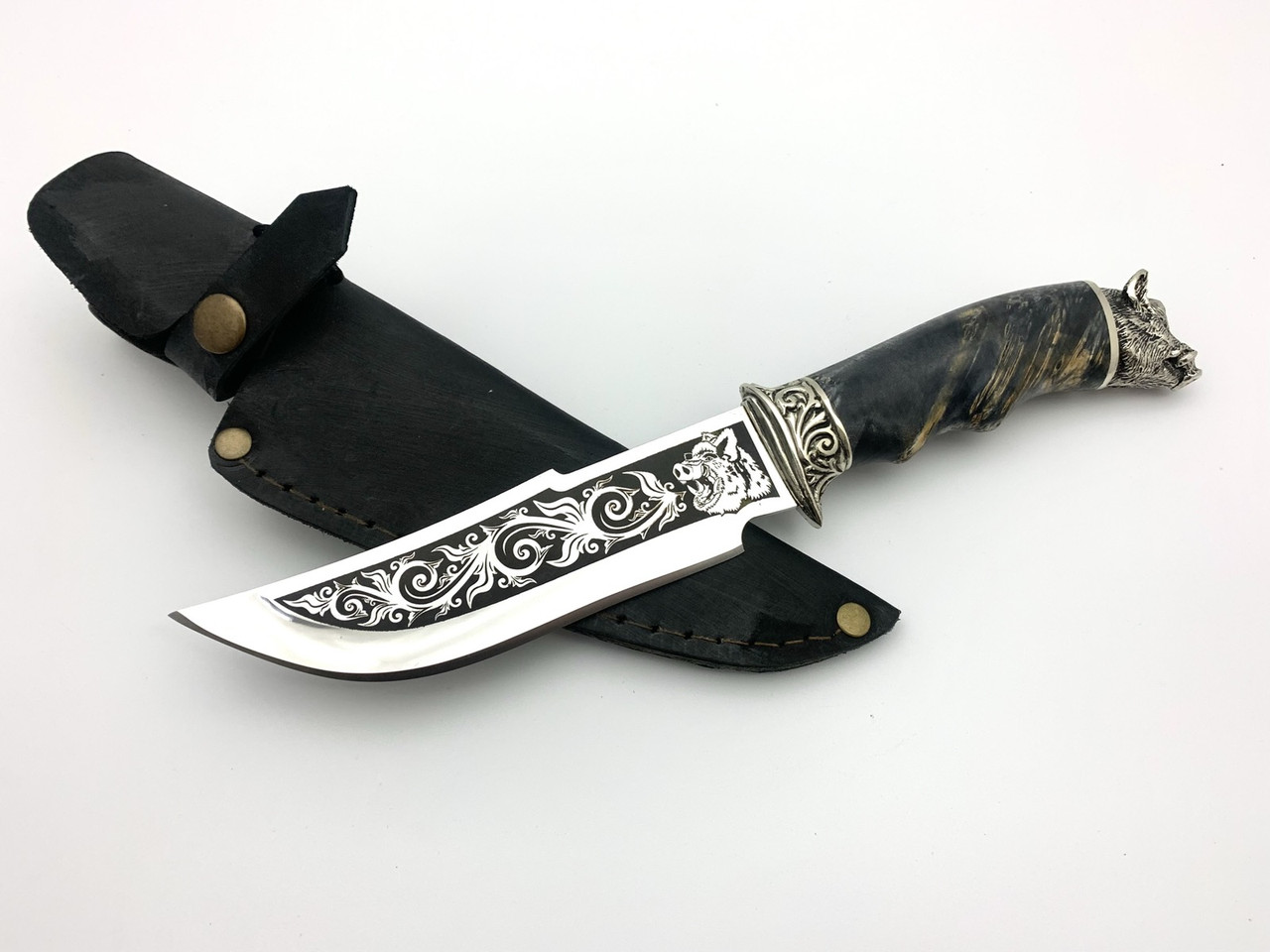 Ніж ручної роботи для полювання та риболовлі туристичний «Кабан» #1 з шкіряними піхвами нескладною сталь 95х18, фото 1