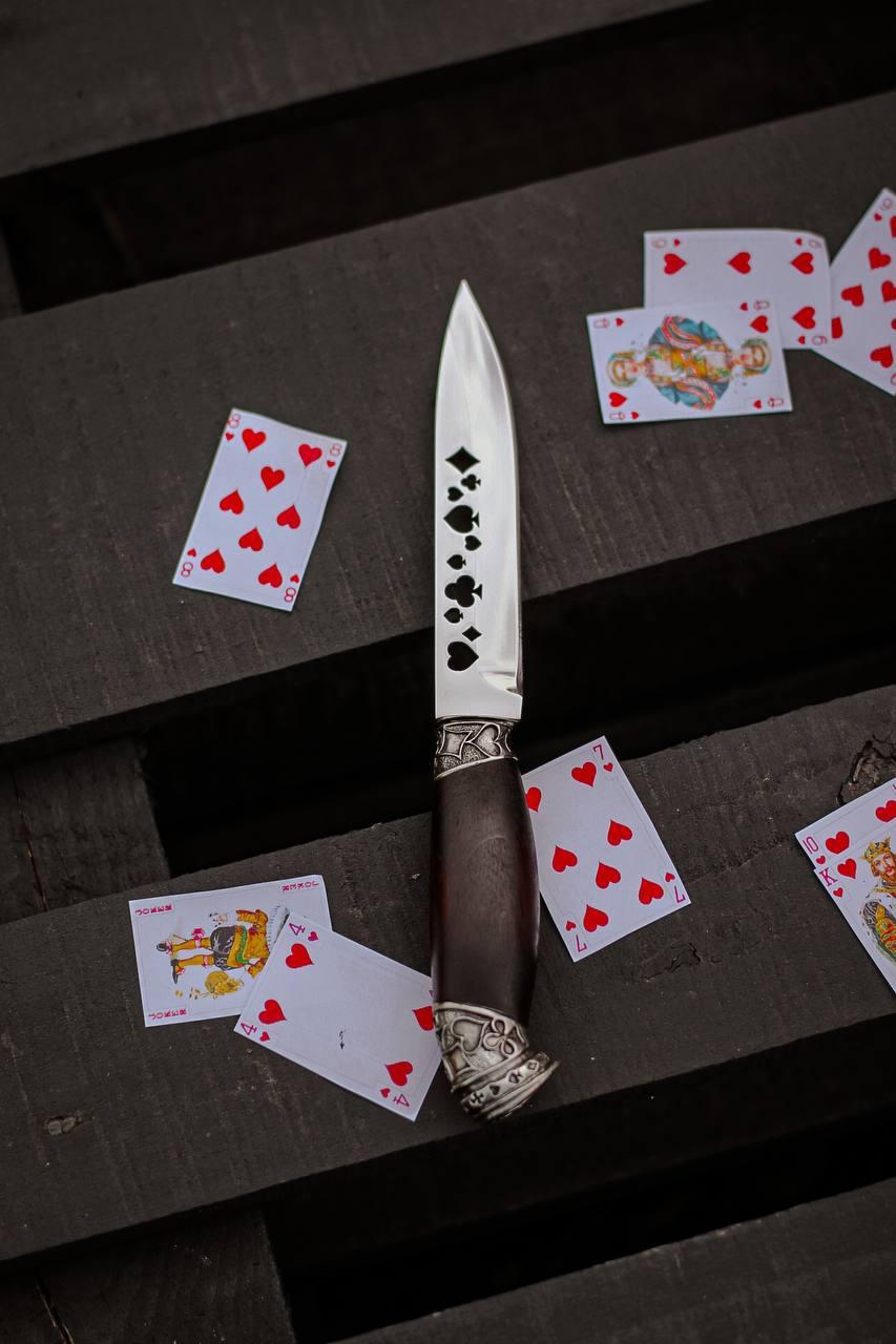 Ніж ручної роботи «Фартовий #3» з шкіряними піхвами сталь 95х18, фото 1