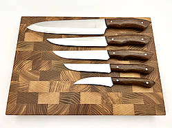 Набір кухонних ножів ручної роботи «Кухар #1» коричнева рукоять, сталь 65Х13/57 HRC