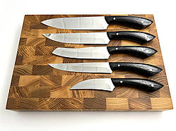 Набір кухонних ножів ручної роботи «Лисячий хвіст #1» чорна ручка, сталь 65Х13/57HRC