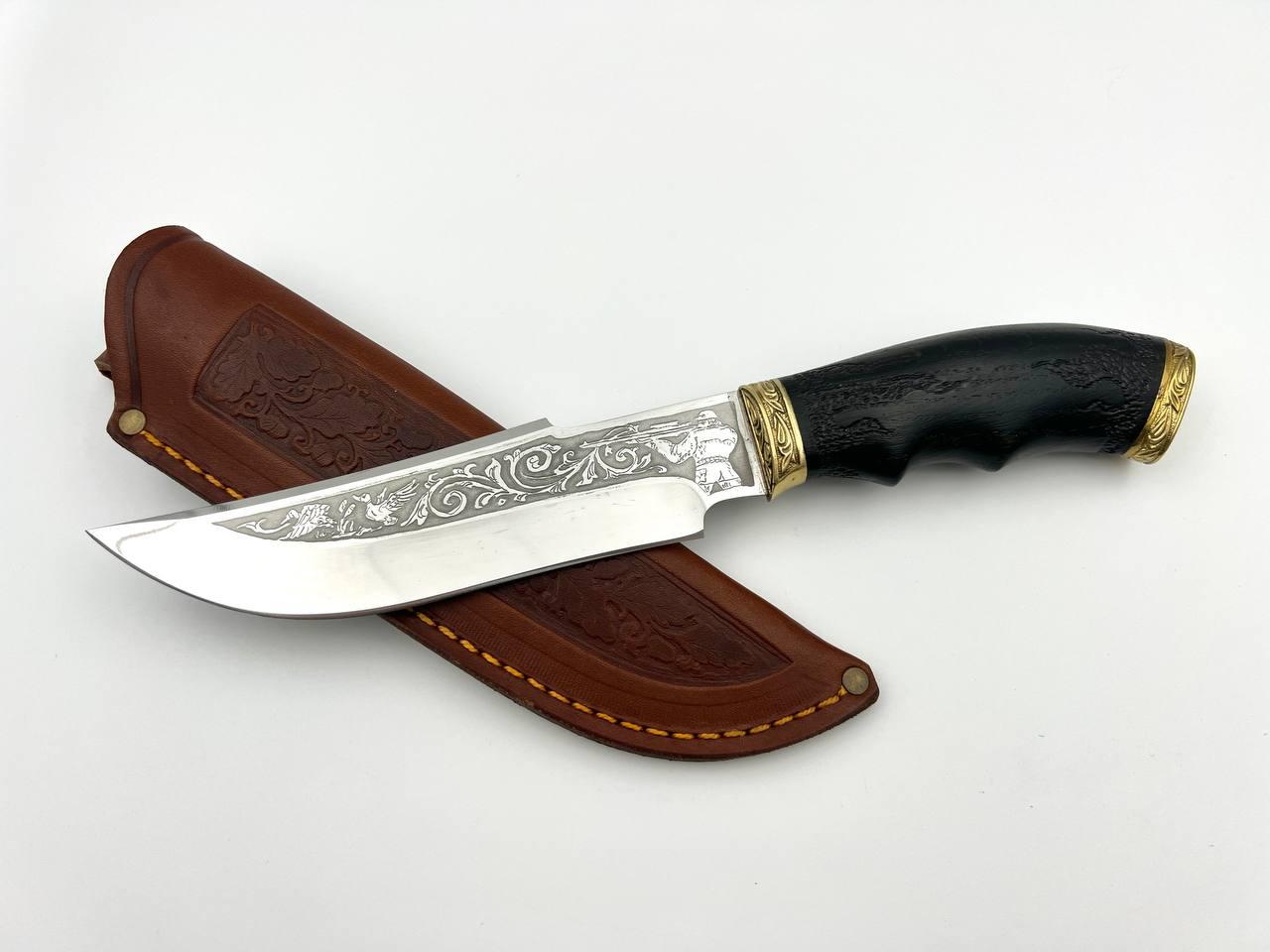 Ніж ручної роботи для полювання та риболовлі туристичний «Охотник #5» зі шкіряними піхвами нескладний сталь 95х18, фото 1