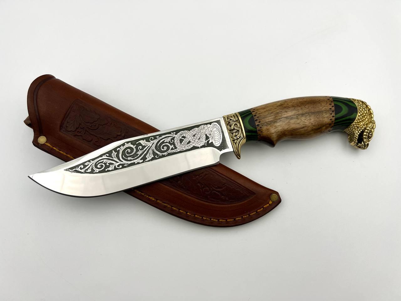 Ніж ручної роботи для полювання та риболовлі туристичний «Кібра #9» зі шкіряними піхвами нескладаний сталь 95х18, фото 1