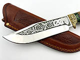 Ніж ручної роботи для полювання та риболовлі туристичний «Кібра #9» зі шкіряними піхвами нескладаний сталь 95х18, фото 6