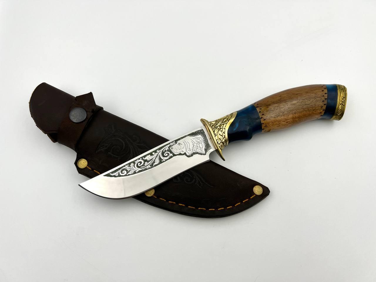 Ніж ручної роботи для полювання та риболовлі туристичний «Собака #5» зі шкіряними піхвами нескладаний сталь 95х18, фото 1