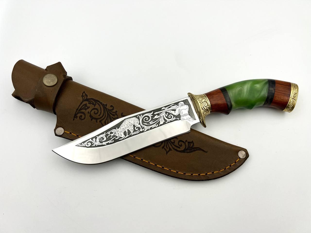Ніж ручної роботи для полювання та риболовлі туристичний «Мисливець #6» зі шкіряними піхвами нескладаний сталь 95х18, фото 1