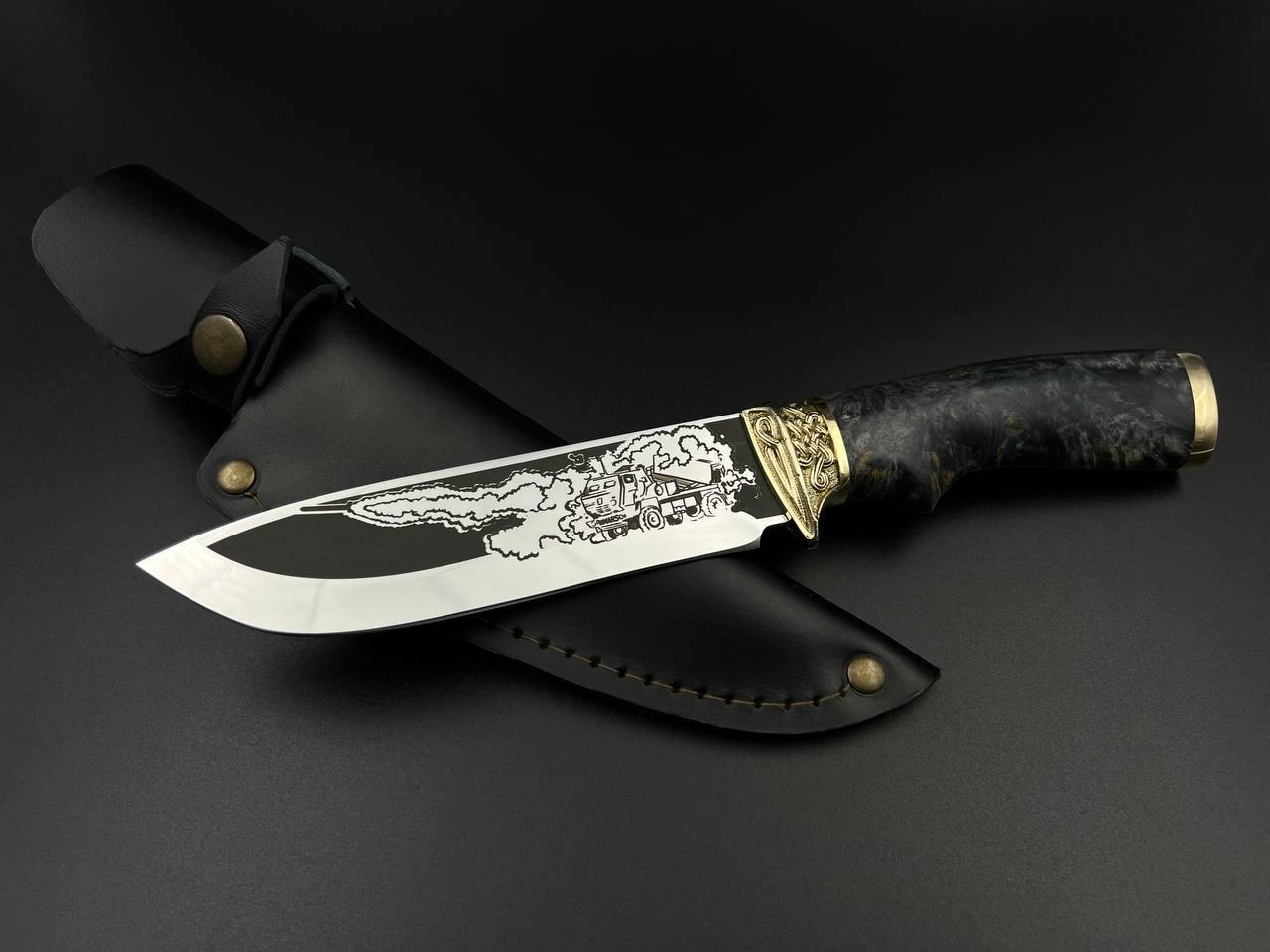 Ніж ручної роботи «Хаймарс #1» зі шкіряними піхвами нескладний сталь 95х18, фото 1