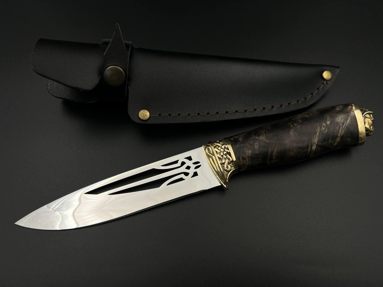 Ніж ручної роботи «Козак #3» з Тризубом зі шкіряними піхвами нескладаний сталь 95х18, фото 1