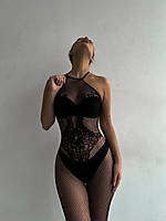 Мега крутой яркий бодистокинг в сетку очень эротический и сексуальный комбинезон в сетку для интима черный