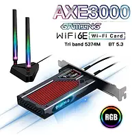 Тридіапазонний PCI-E Wi-Fi 6E адаптер мережева карта FENVI AXE3000 6GHz 5374 Mbps Bluetooth 5.3 + зовнішня