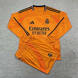 Дитяча футбольна форма Реал з довгими рукавами помаранчева 2024-25