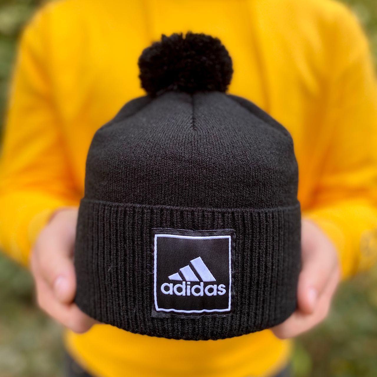 Шапка чоловіча  Adidas з бубоном зимова тепла адідас. Фото в живу, фото 1