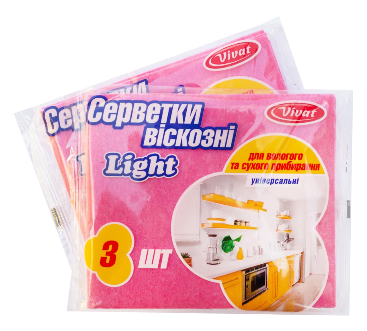 Серветка віскозна Light рожева 3 шт/уп (Vivat) 36.5*30 см щільність 90 гр/м²