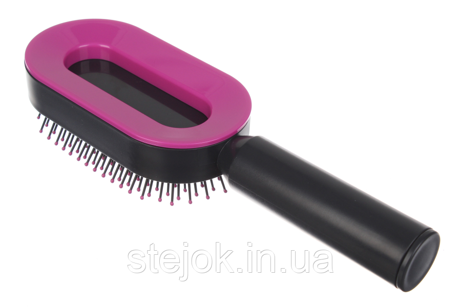 Масажна 3D гребінець для волосся Central Hollow Cushion Comb чорно рожевий, фото 1