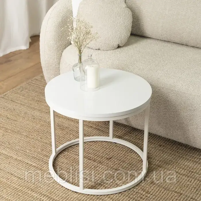 Круглий журнальний стіл ALICE 53x46см білий (Польща MEBEL ELITE) ME.ALICE/B/B/L