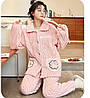 Жіноча тепла махрова піжама з комірцем (домашній костюм) "Flowers". Пудровий. Розмір L (факт. S-M) заміри в описі, фото 4
