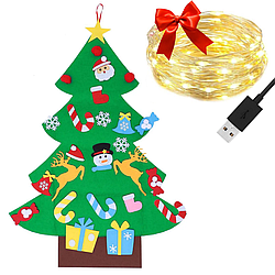 Дитяча ялинка з іграшками з фетру Chrismas Free + Подарунок Гірлянда роса від USB, 5 м, Теплий білий