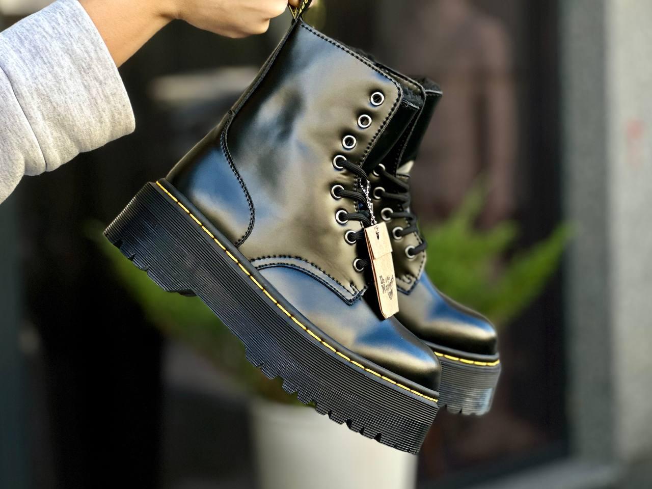 Жіночі зимові черевики Dr. Martens Jadon Fur Black Winter Доктор Мартінс чорні з хутром на платформі