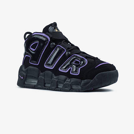 Жіночі кросівки Nike Air More Uptempo Black violet Найк Аїр Аптемпо чорні з фіолетовим шкіра демісезон, фото 1