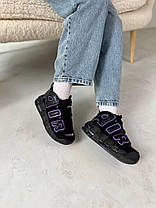 Жіночі кросівки Nike Air More Uptempo Black violet Найк Аїр Аптемпо чорні з фіолетовим шкіра демісезон, фото 6