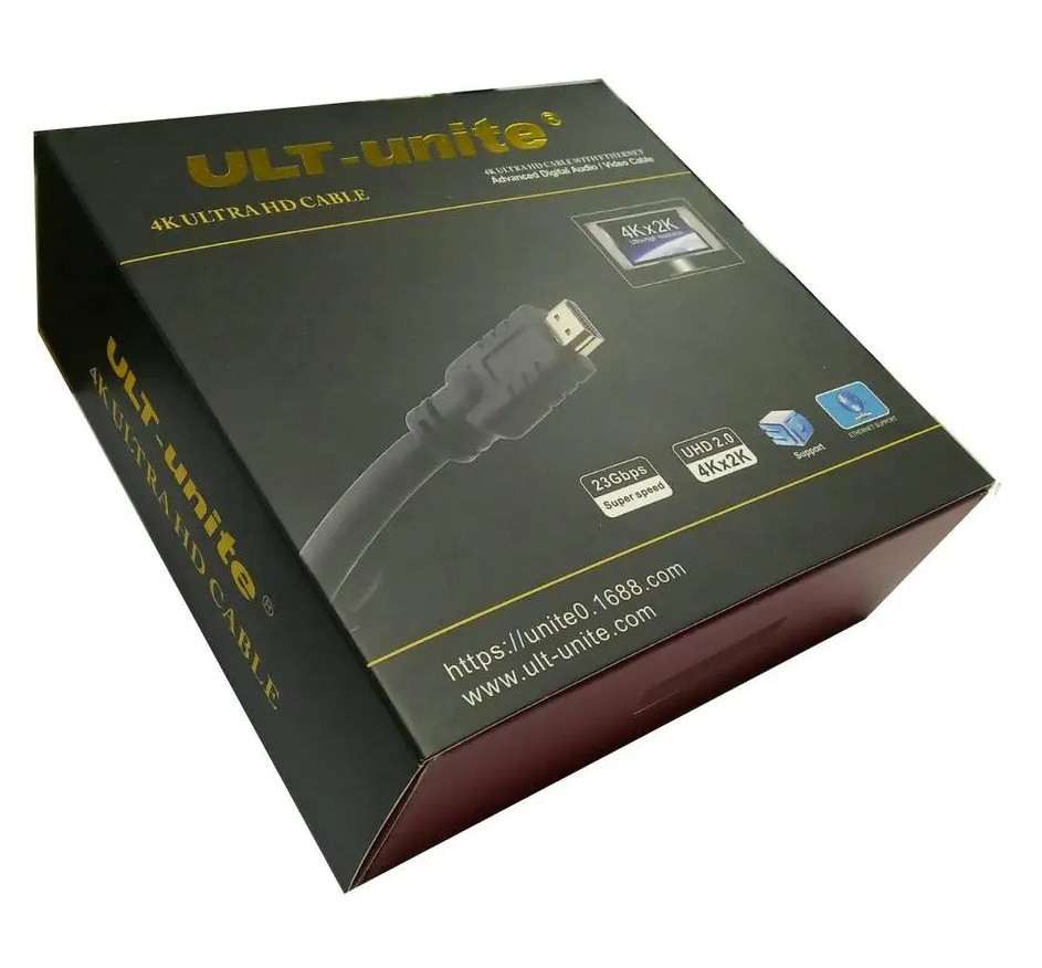 Шнур HDMI "ULT-unite" (шт.- шт.) version 2.0, gold, 3м, чорний, в коробці