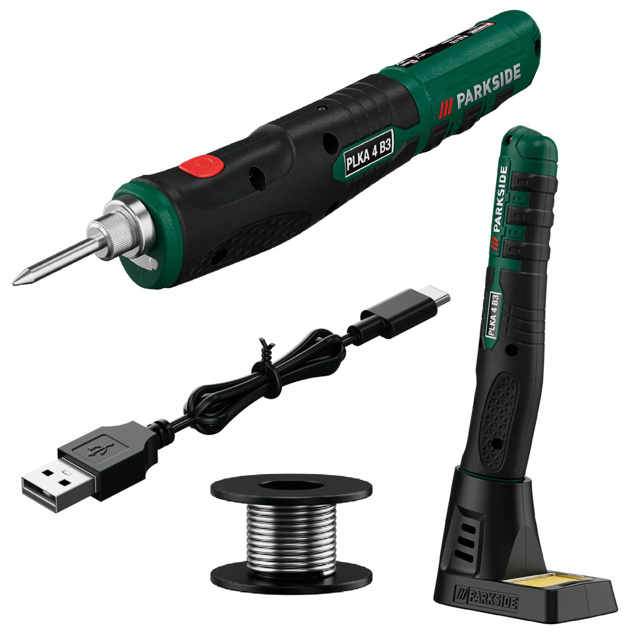 Акумуляторний паяльник на підставці Parkside 4 В з USB-C кабелем для заряджання + припій (PLKA 4 B3), фото 1