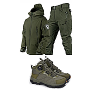 Комплект одягу SoftShell софтшел Gwild Олива на флісі розмір S+ Черевики Cyclope Олива з автошнурівкою