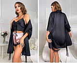 Набір піжама шортиками та халат – чорний/рожевий S (ПІЖ-ХАЛ-РІЖ-ШОР-ЧОР), фото 3