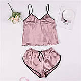 Стильна та сексуальна атласна піжама – пудра S (ПІЖ-ШОВ-ШОР-ПУД), фото 5