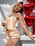 Стильна та сексуальна атласна піжама – золото S (ПІЖ-ШОВ-ШОР-ЗОЛ), фото 6