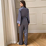 Жіноча атласна піжама на запах у стилі кімоно – синій M (ПІЖ-ШОВ-КІМО-СИН), фото 6