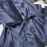 Жіноча атласна піжама на запах у стилі кімоно – синій M (ПІЖ-ШОВ-КІМО-СИН), фото 9