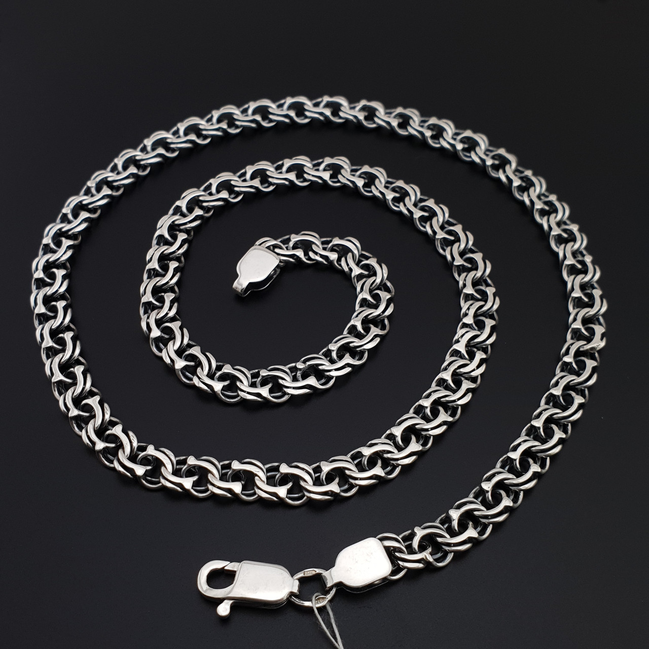 Срібна цепочка чоловіча товста на шию бісмарк. Ширина 7 мм. Довжина 60 см, фото 1