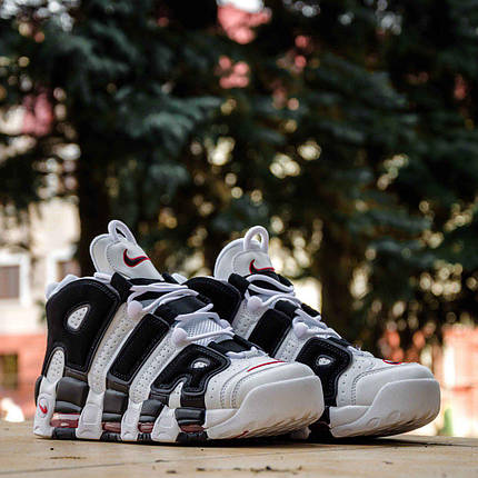 Кросівки Nike Air More Uptempo White Black Високі кеди Найк Аір Аптемпо білі з чорним шкіра демісезон, фото 1