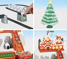 Залізниця Новорічний експрес 21816 чотири вагони і станція з музикою і світлом, фото 2